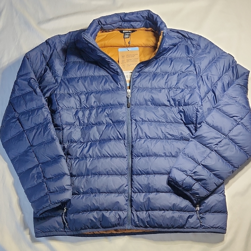 Eddie Bauer Men’s 650 Down Jacket – Blue/Navy with Gold Lining – Size L – NWT - Picture 1 of 9